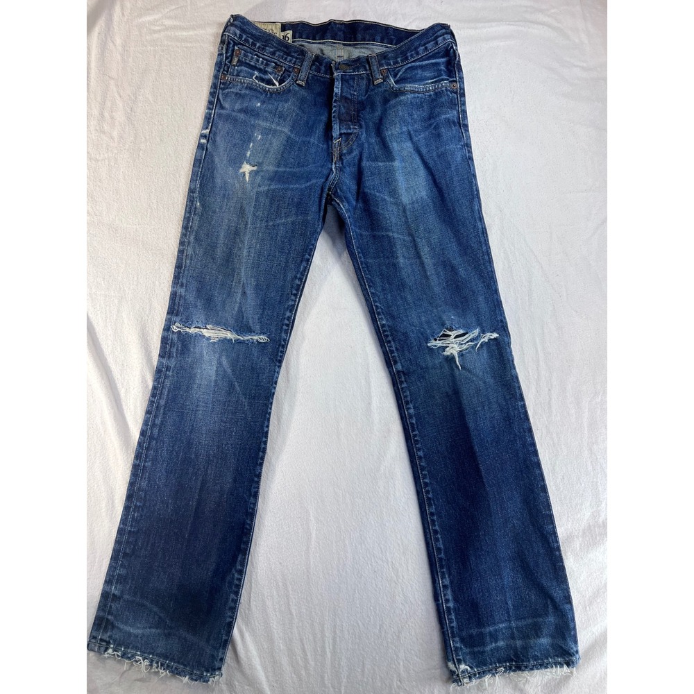 Abercrombie Distressed Heavyweight Denim Jeans Medium Wash Button Fly Size 16